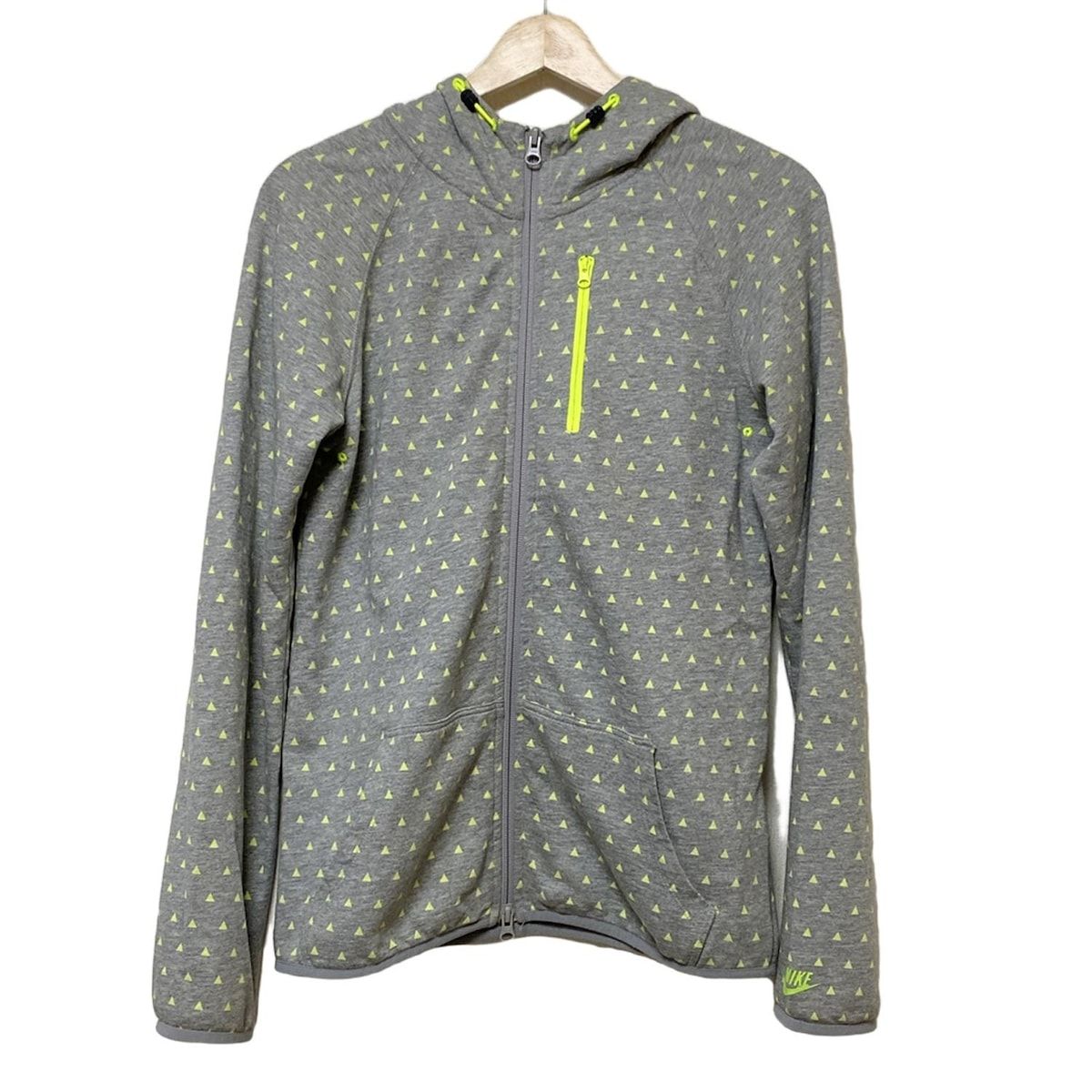 NIKE ナイキ パーカー サイズS レディース - グレー×イエローグリーン 長袖|ジップアップ