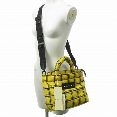 MARNI ブラック チェック ナイロン PUFFトートバッグ 2way MARNI◇チェック ナイロン パフ トート バッグ◇2色 (MARNI