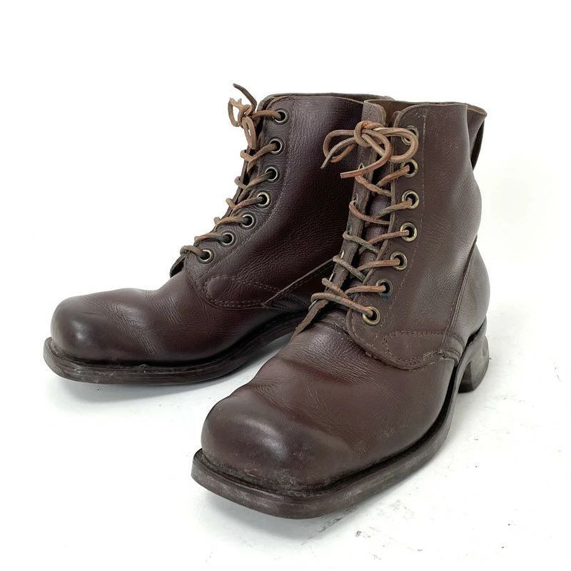 スウェーデン軍 ブラウン スクエアトウ ビンテージ レザー ブーツ 157U
