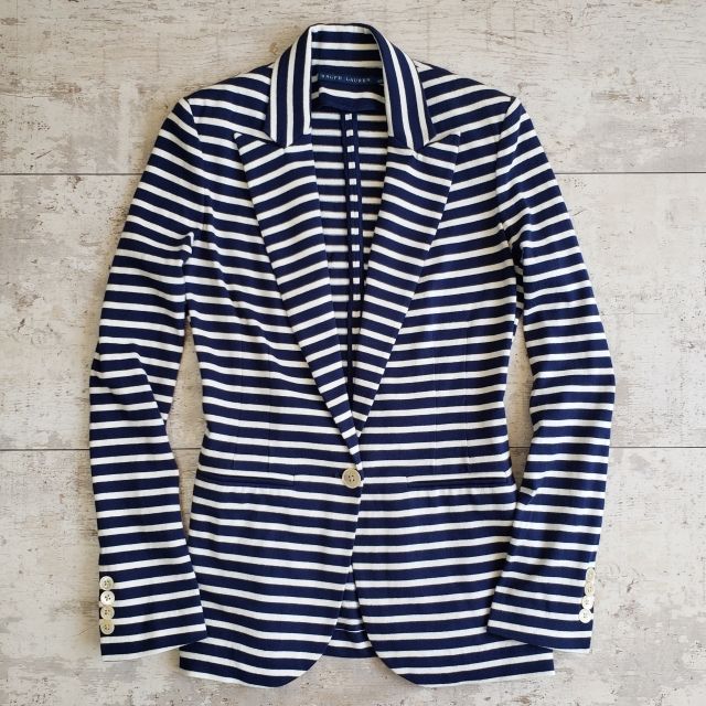 ラルフローレン ボーダー コットン ジャケット 2 ネイビー RALPH LAUREN マリンボーダー
