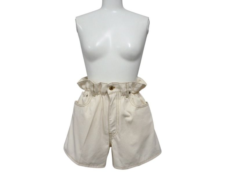 MIUMIU ミュウミュウ ショートパンツ ベージュ コットン ポリエステル 刺繍 ステッチ サイズ25 4b007106