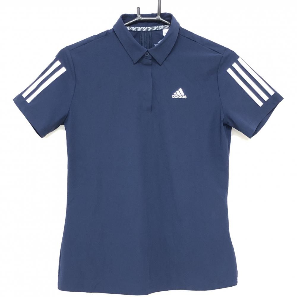 お得 【美品】アディダス 半袖ポロシャツ ネイビー×ライトグレー 肩3ライン レディース L ゴルフウェア adidas シャツ