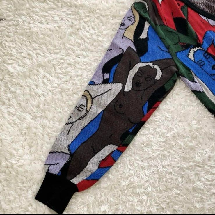 ワコマリア 天国東京百女柄図 ニット ジャガード カーディガン サイズM