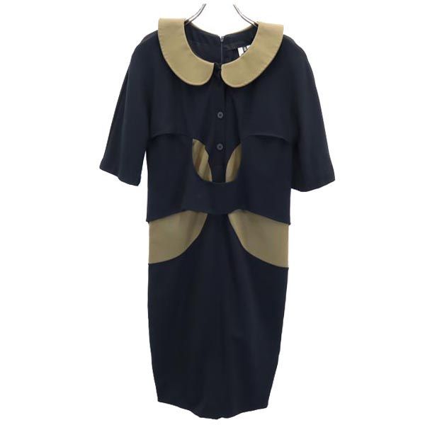 カールラガーフェルド 半袖 タイト ワンピース 40 黒×茶 KARL LAGERFELD レディース カールラガーフェルド 半袖 タイト ワンピース 40 黒×茶 KARL