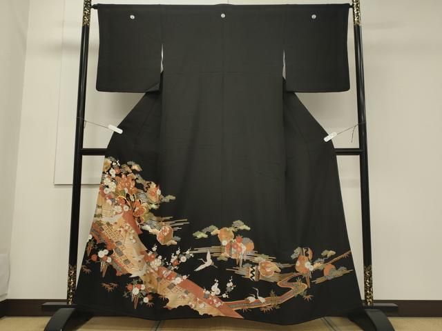 平和屋着物□豪華色留袖 飛鶴地紋 甚三紅色 正絹 逸品 AAAZ2956mf