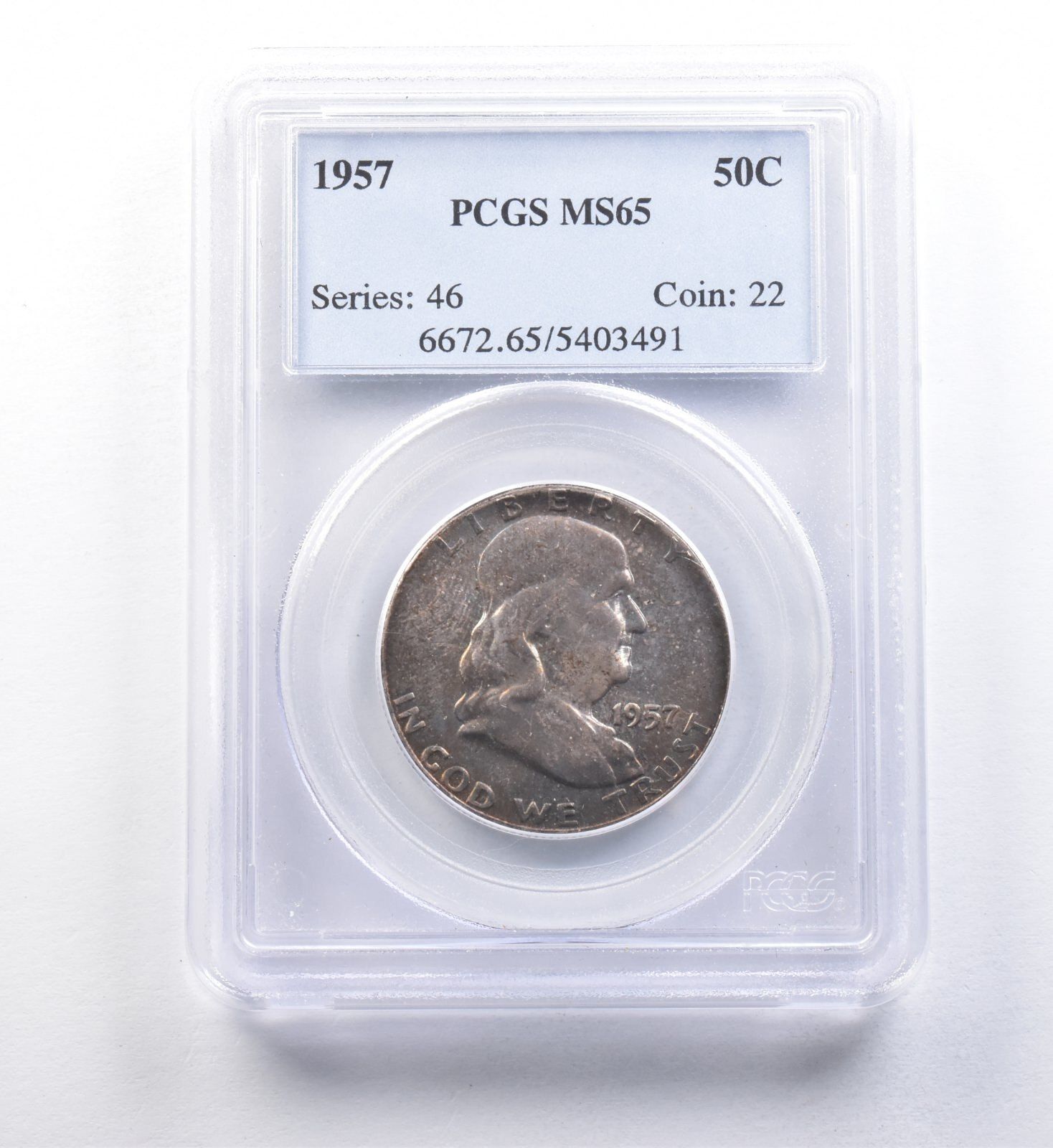 1957年 フランクリン ハーフダラー MS65 PCGS T