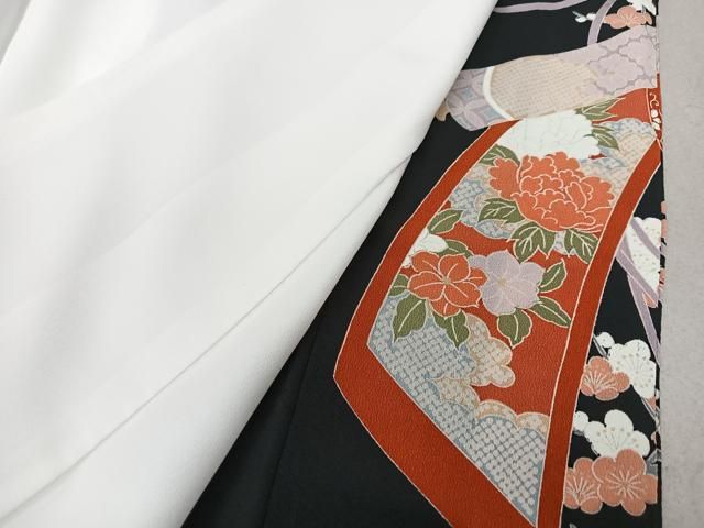 豪華振袖✿飛鶴牡丹花文✿金駒刺繍✿金彩加工✿表地美品✿黒✿振袖セット　F2404 特選品 総刺繍振袖 白黒 f-244 尾峨佐染繍 桜柄 絹100％ 新品 未
