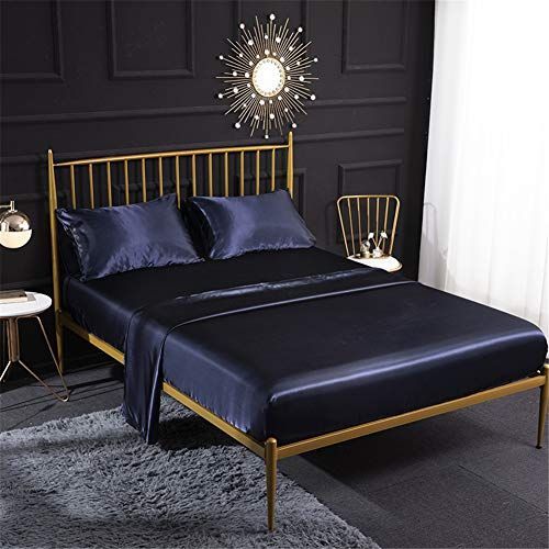 キング：198*203*40cm_ネービー ベッドシーツ 寝具カバーセット 柔らかい シルクシーツ 四季通用 ベッドカバー シルクみたい光沢 レーヨン素材