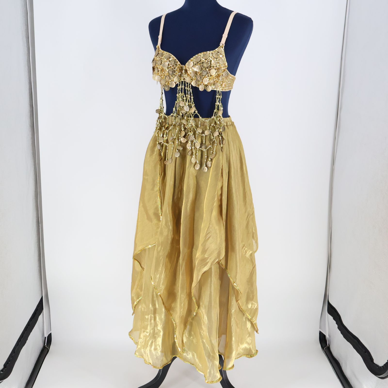 ベリーダンス用 オリエンタル衣装】ゴールド コイン スパンコールラメ