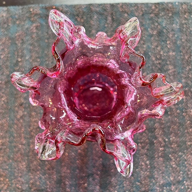 レトロ 花瓶 ピンク色 ガラスビン フリル フラワーベース かわいい