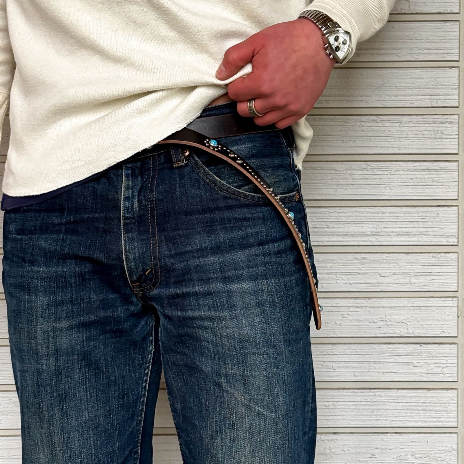 スタッズナローベルトフラワーTKオンリーUKチョコ23 mm