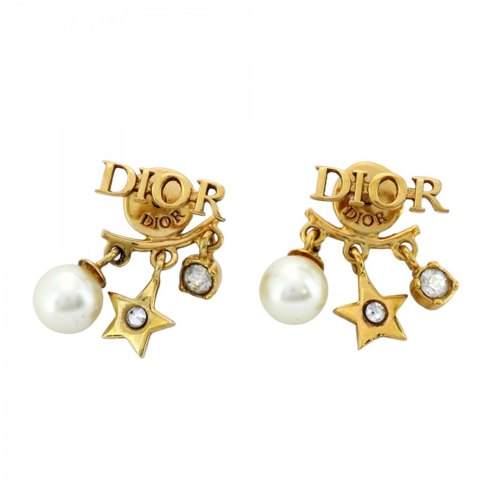 ディオール GP×ラインストーン×フェイクパール ゴールド レディース