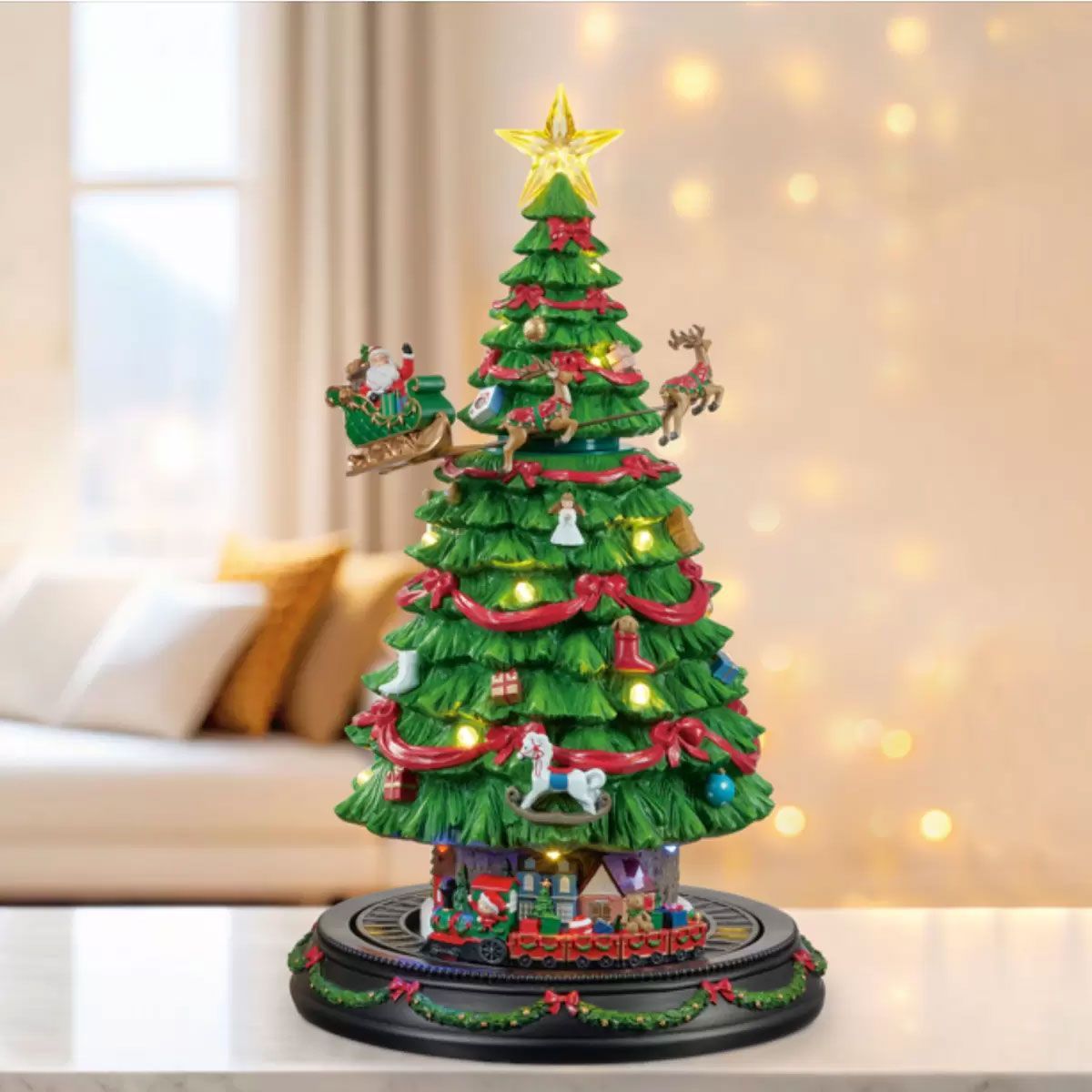 送料無料 まわる クリスマスツリー 高さ約47.5cm ライト|クリスマスソング8曲|オブジェ|室内用|レジン