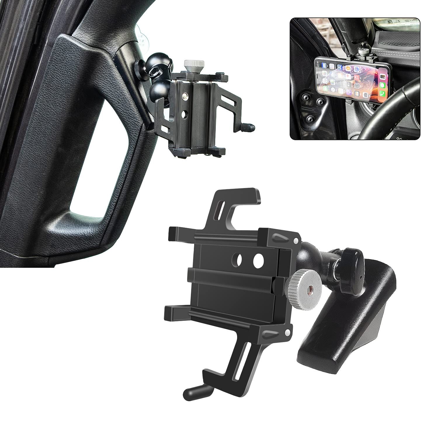 Voodonala Jeep JL JT A-Pillar 携帯電話ホルダーブラケット アルミニウム合金 ロードドライブ 揺れ防止 スタビライザー マウント ロードトリップ携帯電話ホルダー ジープラングラーJL JLU グラディエーターJT 2018-202