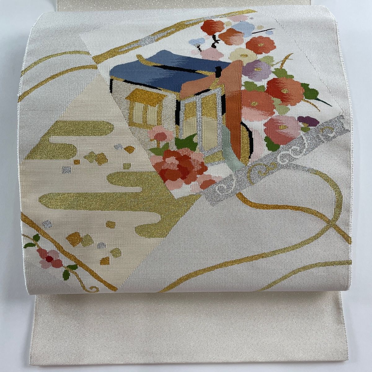 名古屋帯 美品 秀品 八寸名古屋帯 松葉仕立て 糸巻 雲文 金銀糸 クリーム 正絹 中古 名古屋帯 美品 優品 八寸名古屋帯 松葉仕立て 草花 金銀糸 箔 クリーム