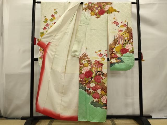 赤 上品 豪華振袖 長襦袢(袷)2点セット 草花文 暈し染め 金彩 逸品