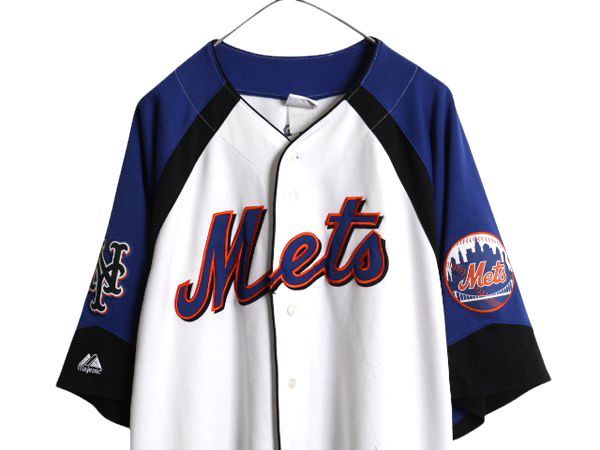 メッツ ベースボール シャツ メンズ XXL 程/ MLB オフィシャル マジェスティック 大リーグ ユニフォーム ゲームシャツ 重ね着 大きいサイズ お得なクーポン配布中!】 メッツ ベースボール シャツ メンズ