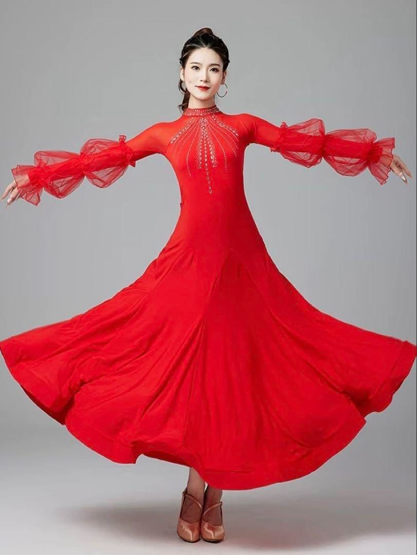 練習着からダンスパーティーまで✨花柄スタンダードワンピース！ストーン付き！ ストーン付き?スタンダード練習用ワンピース☆ダンスパーティーにも