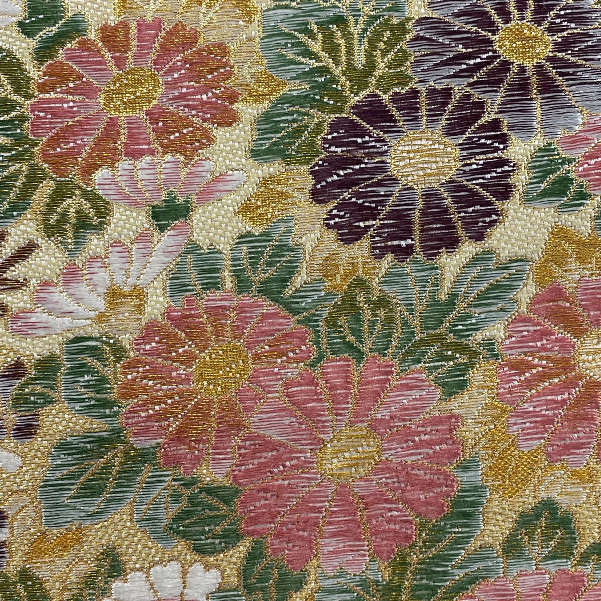 袋帯 金彩 美しい加工 唐織 正絹 AO-3645 袋帯 美品 秀品 加賀五彩美文様 金糸 箔 金色 六通 正絹 【中古
