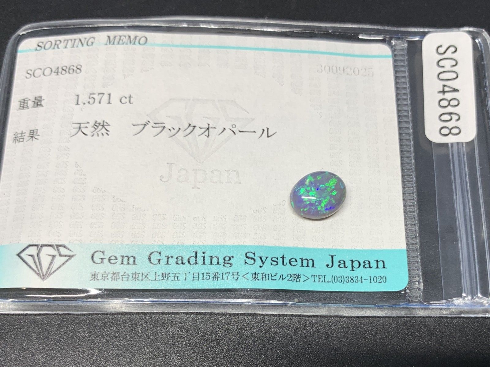 ブラックオパール 天然 1.571ct 宝石ソーティング付き 8.7㎜×6.9㎜×4.3㎜ ルース 裸石 7005Y FORTGASGNV_COM_BR