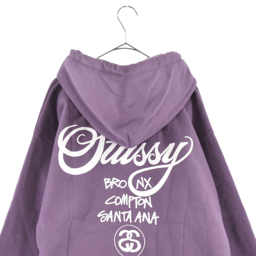 STUSSY ステューシー WORLD TOUR ZIP HOOD Grape ワールドツアーロゴジップアップパーカー パープル 3973792