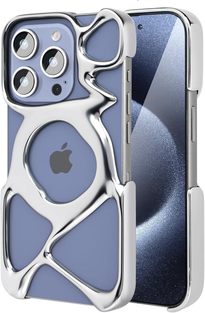 Angry Miao iPhone AM Emptiness Case MagSafe対応 軽量 流動メタルデザイン(マットシルバー，  iPhone 15 Pro Max)