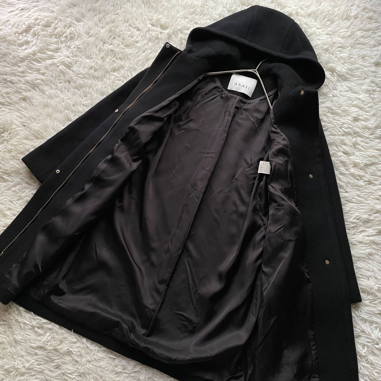 ANAYI ダブルビーバー フードコート 黒 ANAYI アナイ ダブルビーバーフードコート ウールコート ジップアップ