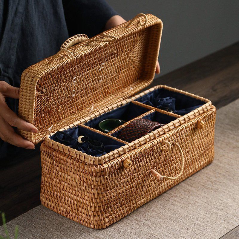 提籃籠☆茶道具☆収納する☆藤編☆工芸品☆手作り☆收納