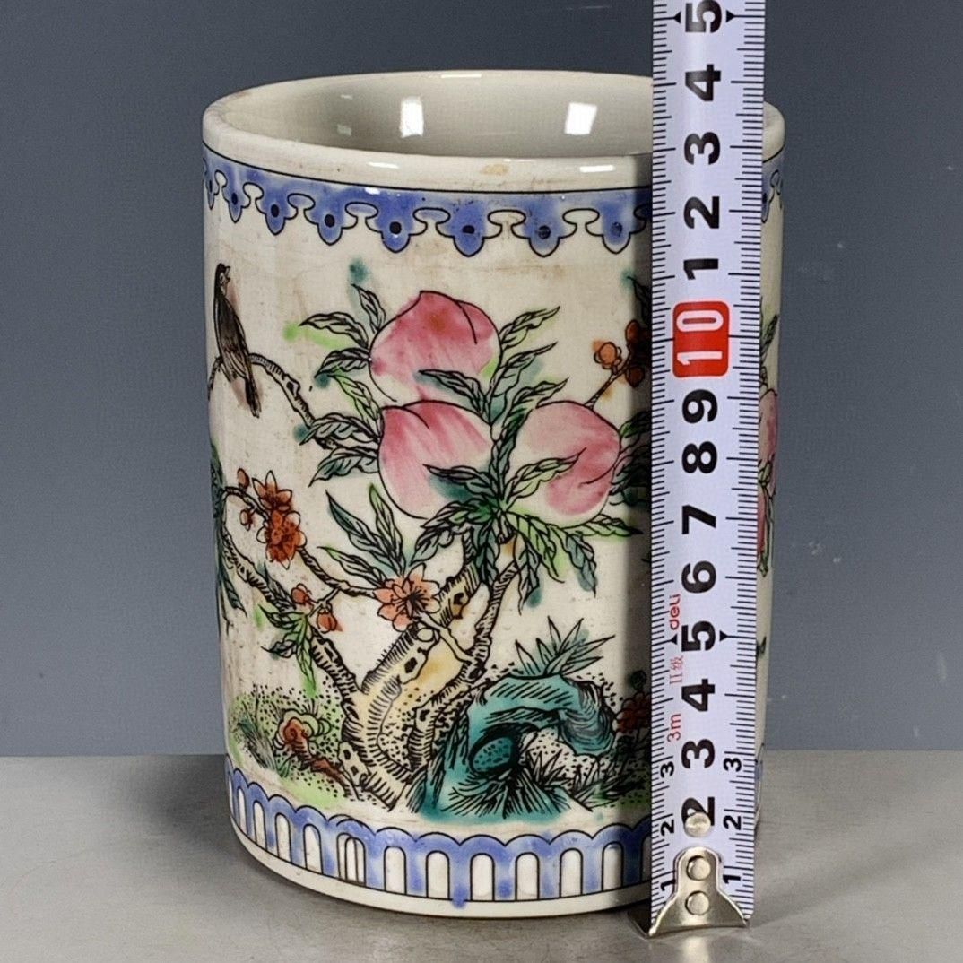パステル花鳥紋筆箱 書道具 文房具 現代工芸品 美術品 置物 パステル色花鳥寿桃ペン立て 書道具 文房具 現代工芸品 美術品