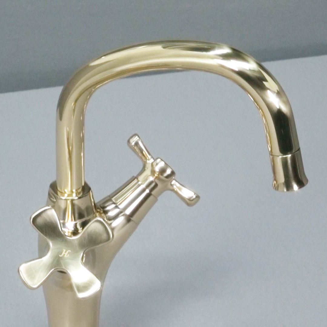 ♥ KAKUDAI 2ハンドル混合栓 トール クリアブラス _ 150-416-CG