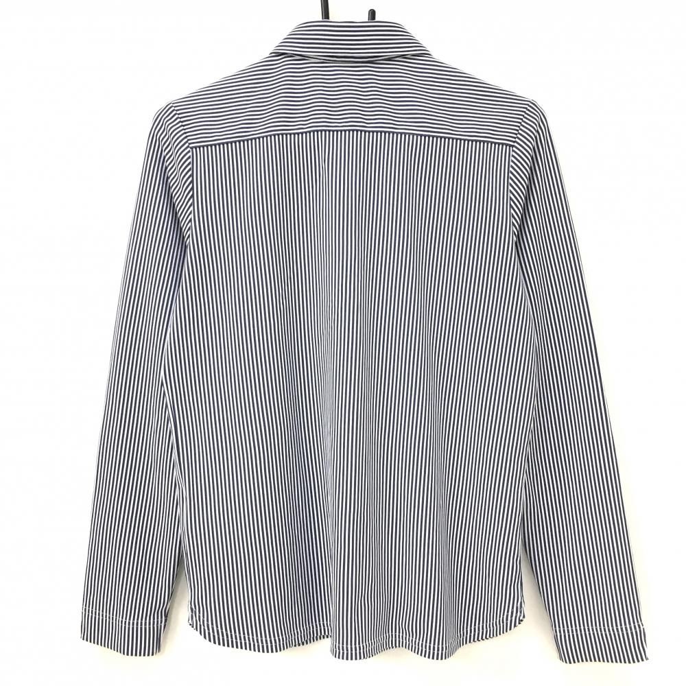 長袖ポロシャツ 白/ネイビー ストライプ