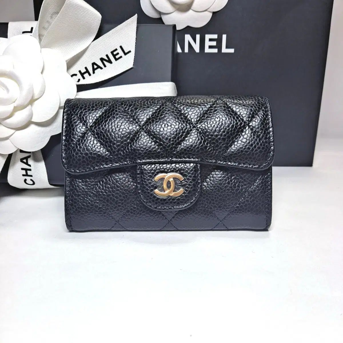 Chanel シャネル クラシック スナップカードウォレット ブラック シャンパンゴールドキャビア ギフトセット