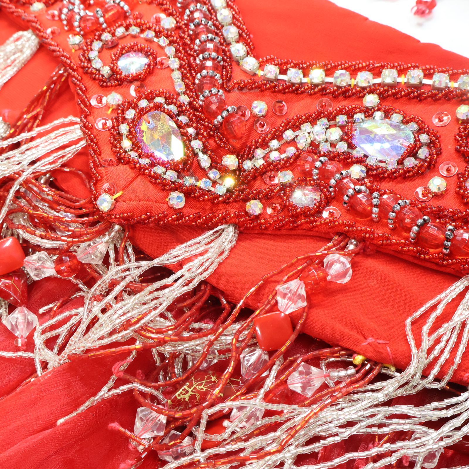 ベリーダンス用 オリエンタル衣装】レッド レース ラインストーン