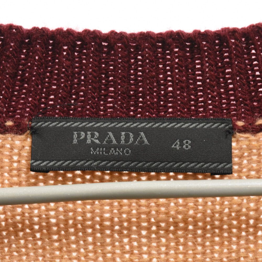 PRADA (プラダ) エルボーパッチVネックニットセーター ブラウン 0000ET 