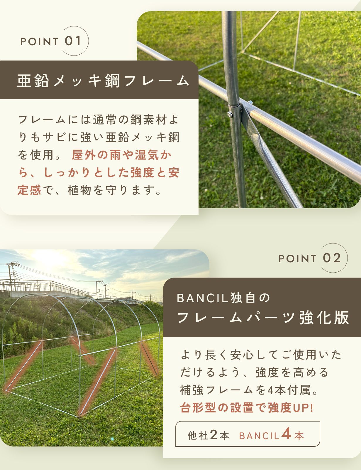 BANCIL ビニールハウス 温室 大型 温室ハウス 強化フレーム カバー吹き飛び防止パーツ付き 家庭用 家庭菜園 屋外 3m×2m×2m