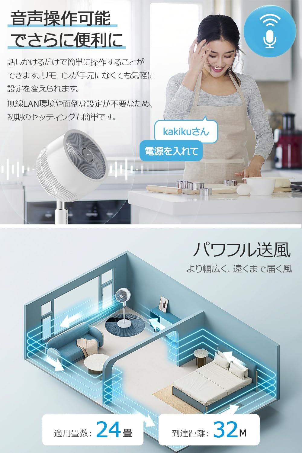 扇風機 サーキュレーター 2025夏節電対策＆音声操作＆AIモード