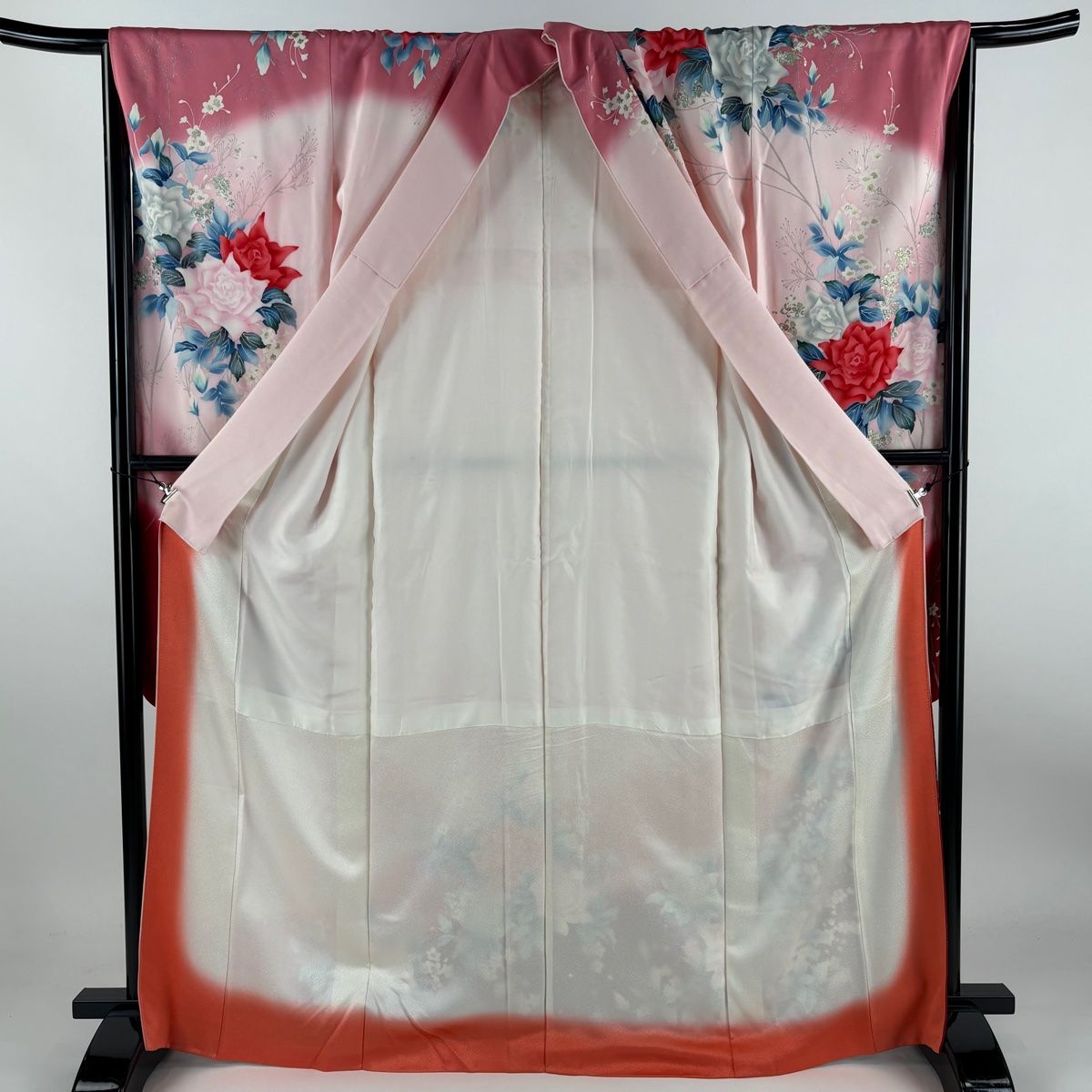 振袖 身丈166cm 裄丈66cm M 袷 草花 金銀彩 染め分け ピンク