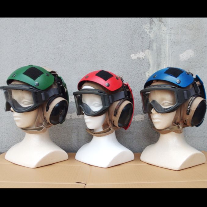 米軍実物 放 ESSゴーグル-耐衝撃デッキクルーヘルメット グリーン