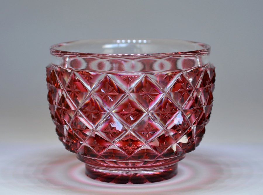 蔵A2572a 薩摩びーどろ工芸会 色被せガラス 猪口 島津 共箱