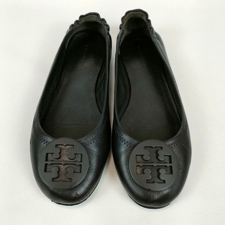 TORY BURCH トリーバーチ フラットシューズ 7.5M 24.5相当 ブラック 黒 レザー パンプス バレエシューズ サークルロゴ レディース 人気