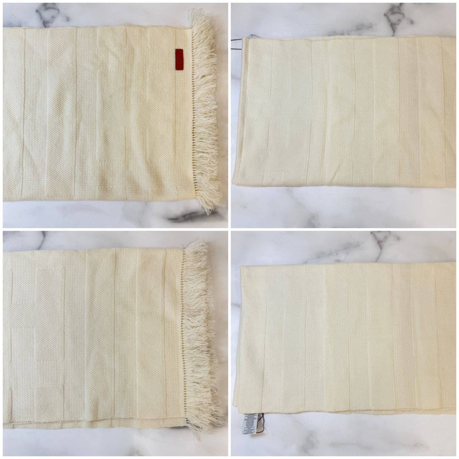 鑑定済み エルメス レイエH ブラン カッセ オフホワイト カシミヤ100 ストール マフラー フリンジ H文字