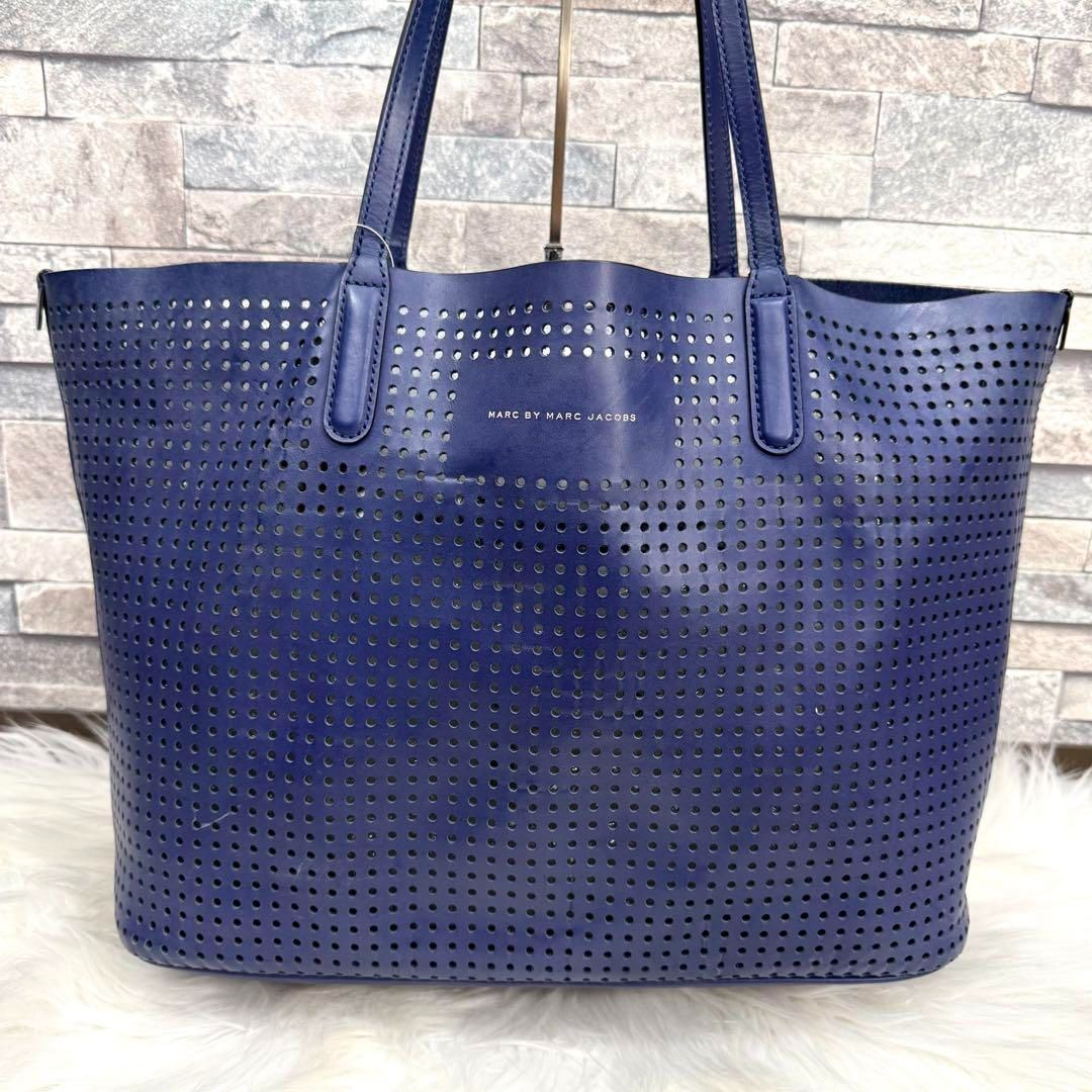 MARC BY MARC JACOBS マークバイマークジェイコブス パンチングレザートートバック ハンドバッグ A４ポーチ付き革鞄 ブルー DECORATOM_COM_BR