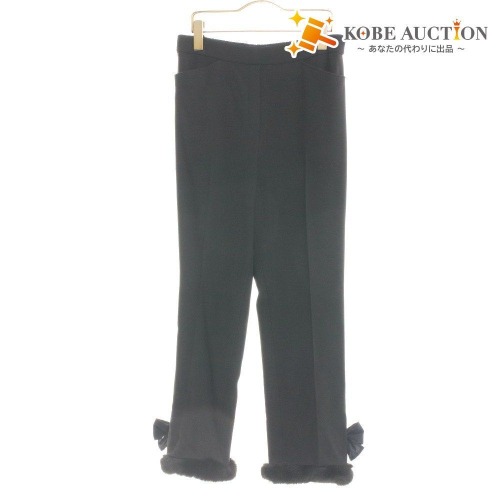 エムズグレイシー テーパードパンツ ロング EA-016508 ボトムス 日本製 ファー リボン レディース 40 L相当 ブラック タグ付き ♥
