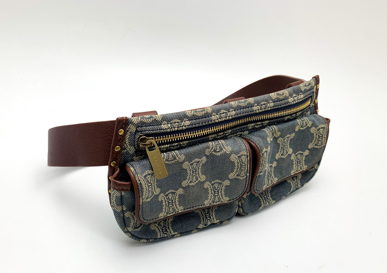 セリーヌ　デニム　ウエストポーチ CELINE セリーヌ マカダム・デニムウエストポーチバッグ/ブルー