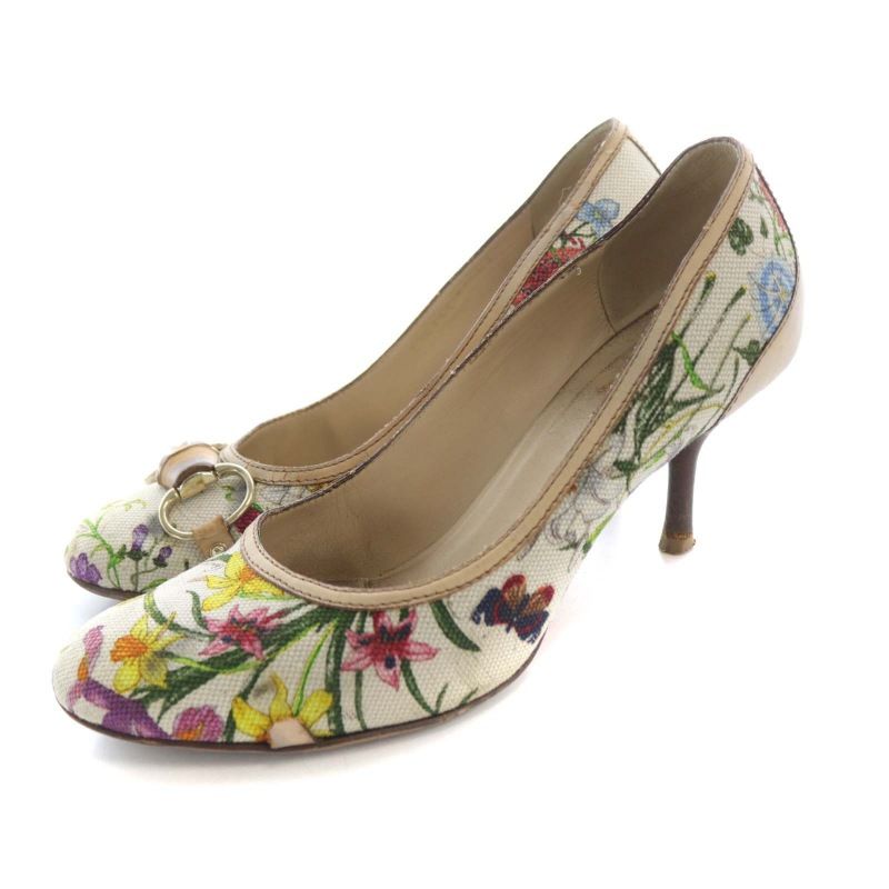 グッチ GUCCI バンブー ホースビット パンプス ハイヒール 花柄