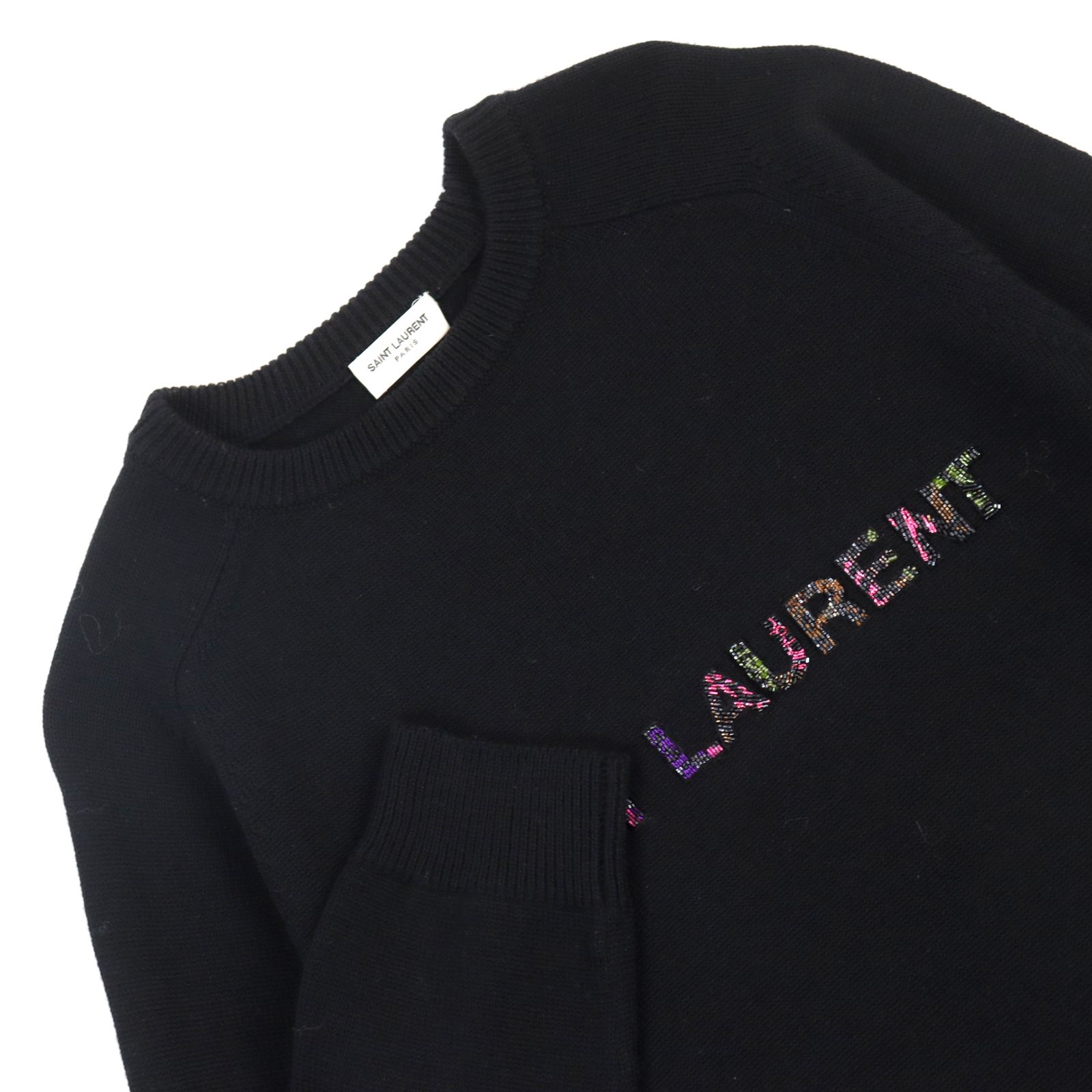 極美品○SAINT LAURENT PARIS サンローランパリ 558095 YAAR2 BEAD EMBROIDERED CREW KNIT  ウール100% ロゴビジュー クルーネック セーター/ニット ブラック XS イタリア製 正規品 メンズ - メルカリ