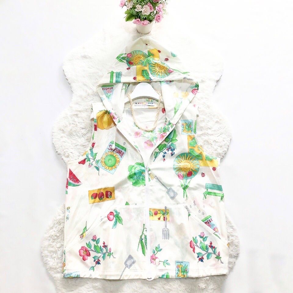 LEONARD SPORT レオナールスポーツ フーテッドベスト 花柄 総柄 ポリエステル L