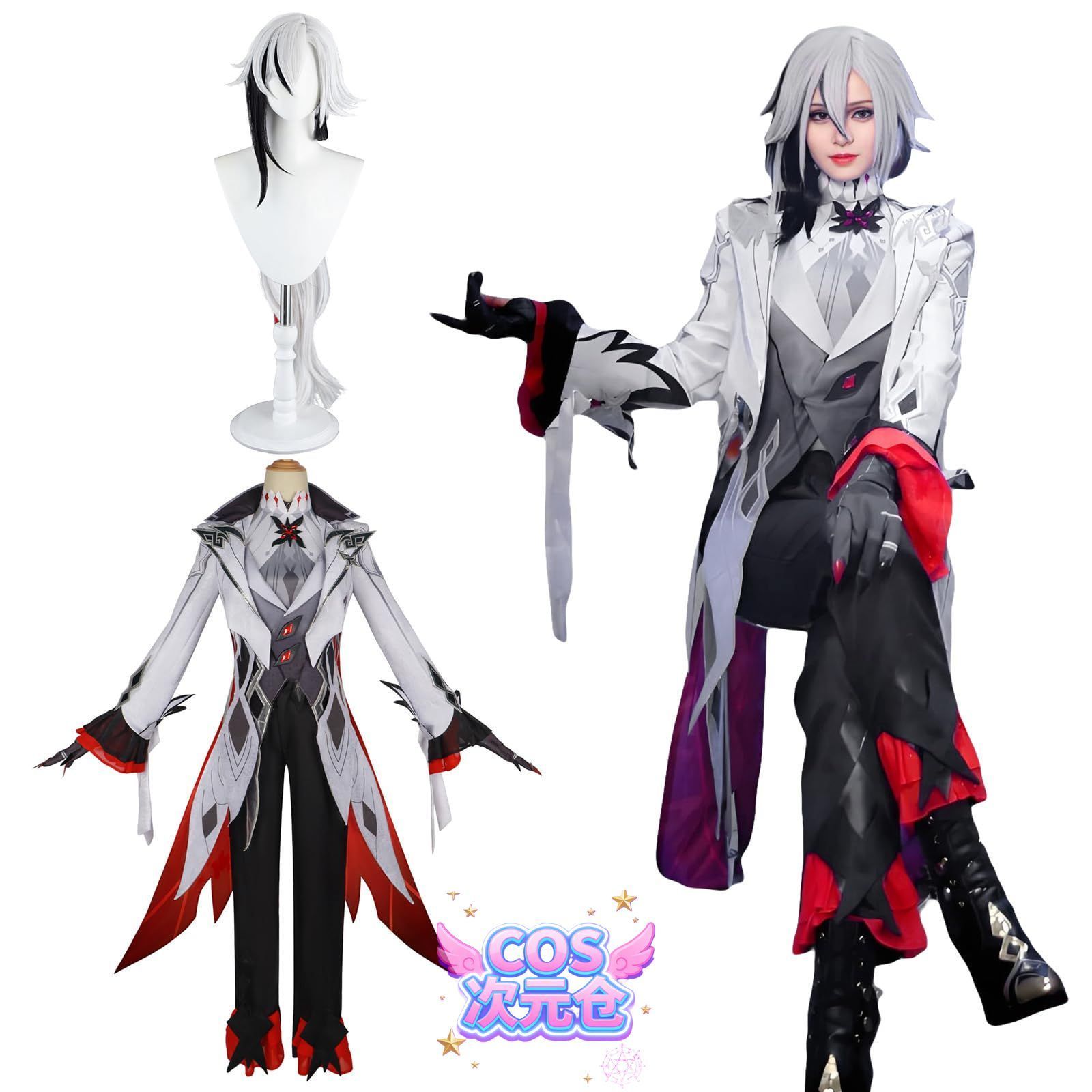 アルレッキーノ ウィッグ付き 神併 アルレッキーノ コスプレ ウィッグ付き 召使 原神 コスプレ衣装 フルセット コスチューム 大人用 仮装 文化祭 Genshin Arlecchi