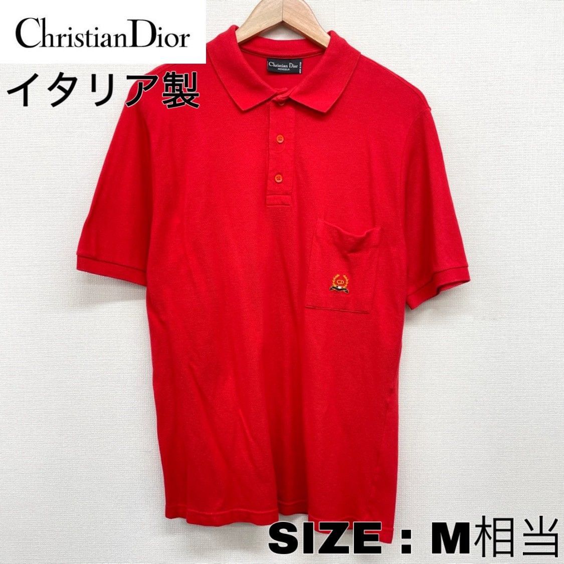 【至高イタリア製】 Christian Dior ポロシャツ　レッド　半袖　刺繍ファッション
