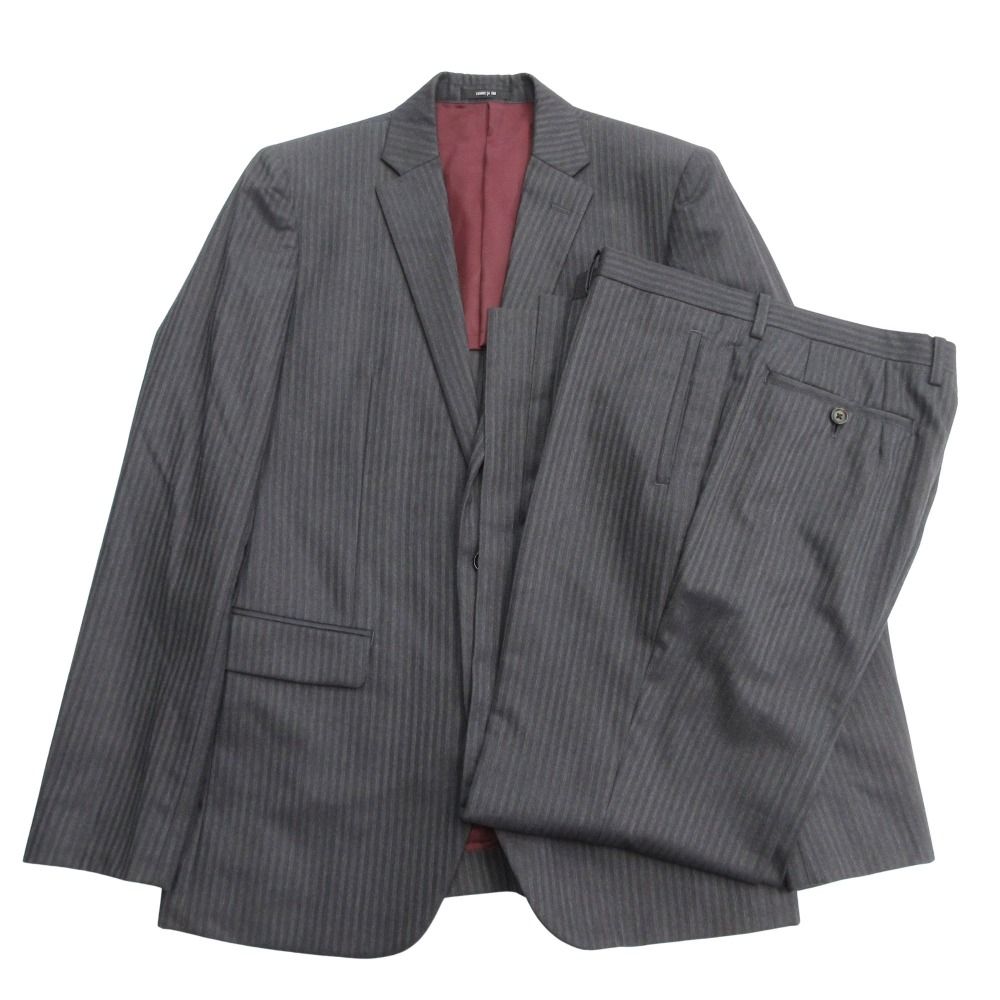 COMME CA ISM コムサイズム セットアップ スーツ ジャケット パンツ スラックス ストライプ ウール 背抜き L 灰 グレー メンズ 古着